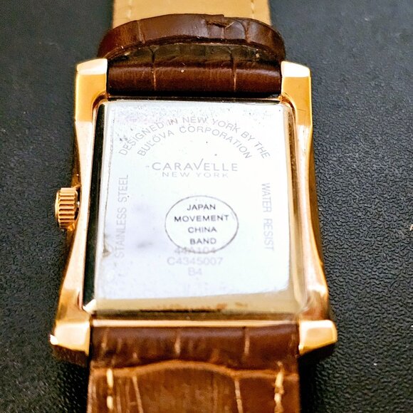 Caravelle New York Women's Brown Genuine Leather Crocodile Rectangle Watch - Picture 6 of 8